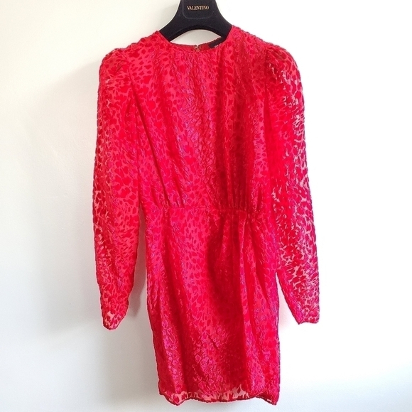 The Kooples Artichoke Burnout Velvet Leopard Red Mini Dress New Size Small - Picture 10 of 17